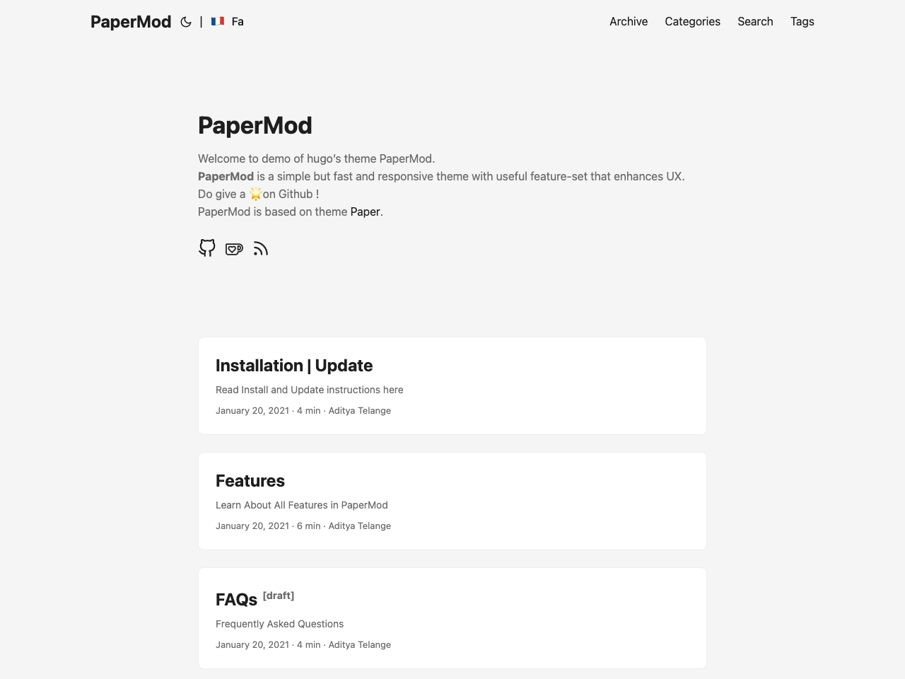 PaperMod theme for hugo